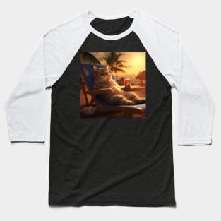 Vacation Vibes - Chilled Cat at Sunset Baseball T-Shirt